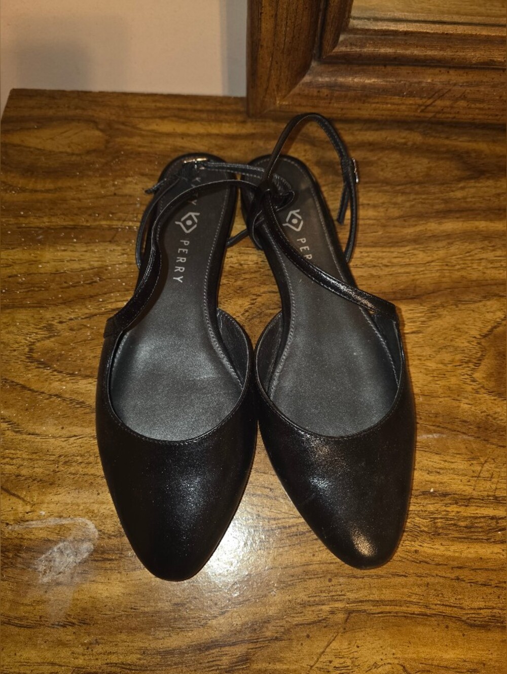 Sperry Black Pointed Slingback Flats with Ankle Strap